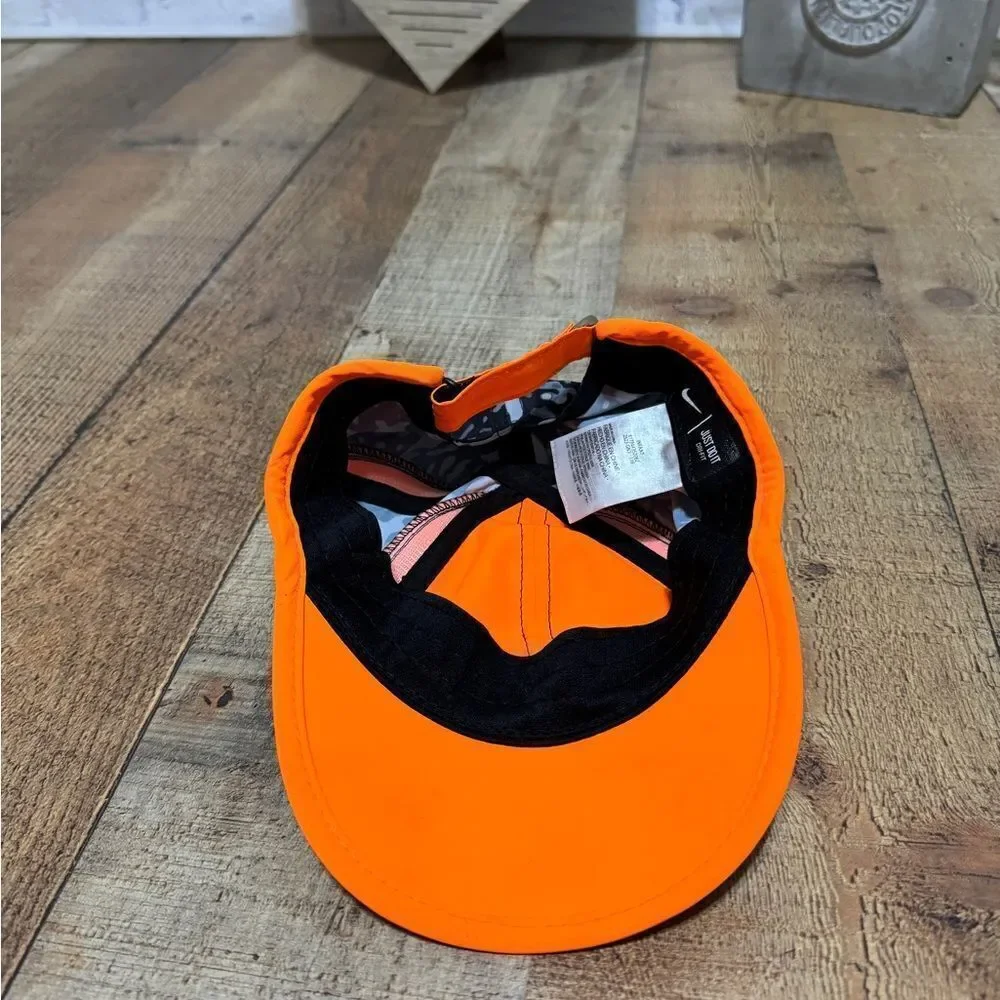 Nike Kids Infant Hat Gray Camouflage Baseball Cap Strap Closure Orange Trim- EUC